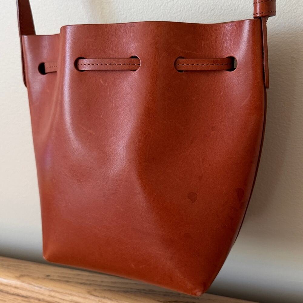 Mansur Gavriel Tan Leather Bow Crossbody Bucket Bag - Picture 9 of 11